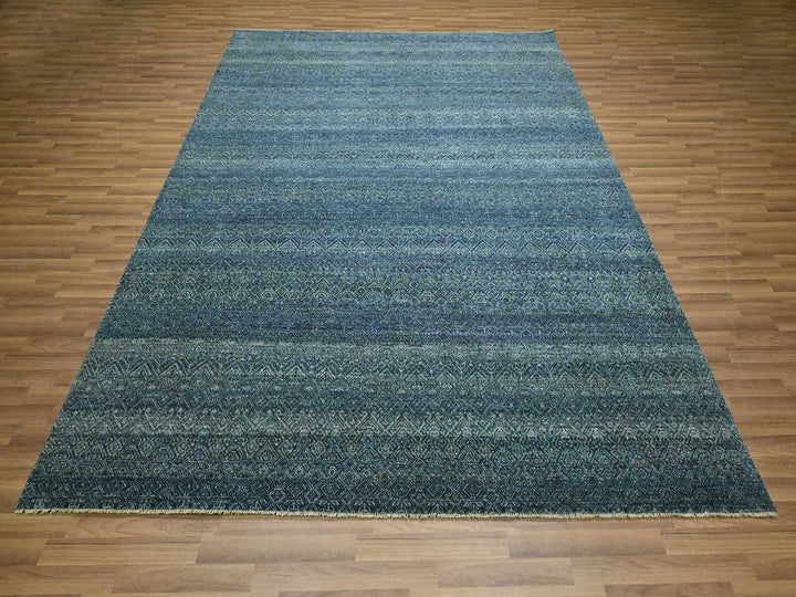 8'0" x 10'0" New Hand Knotted Blue Wool Rectangle Oriental Rug - MOA10276383