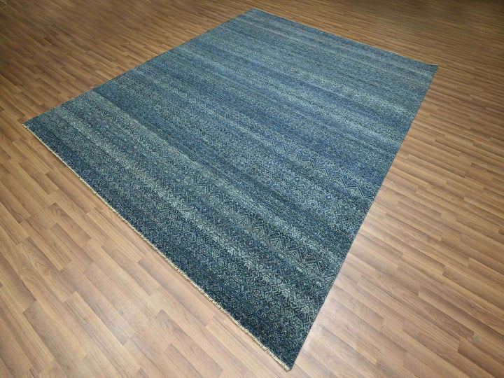 8'0" x 10'0" New Hand Knotted Blue Wool Rectangle Oriental Rug - MOA10276383