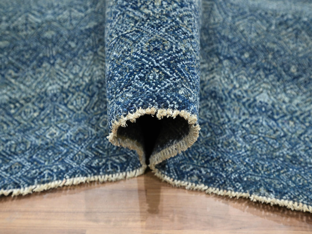 8'0" x 10'0" New Hand Knotted Blue Wool Rectangle Oriental Rug - MOA10276383