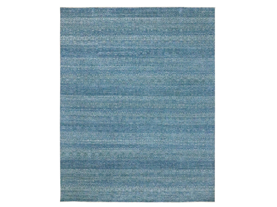 8'0" x 10'0" New Hand Knotted Blue Wool Rectangle Oriental Rug - MOA10276384