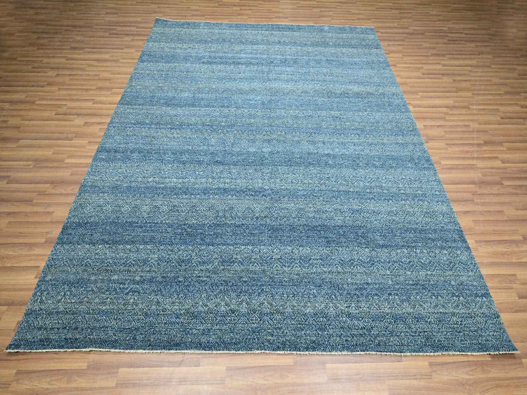 8'0" x 10'0" New Hand Knotted Blue Wool Rectangle Oriental Rug - MOA10276384