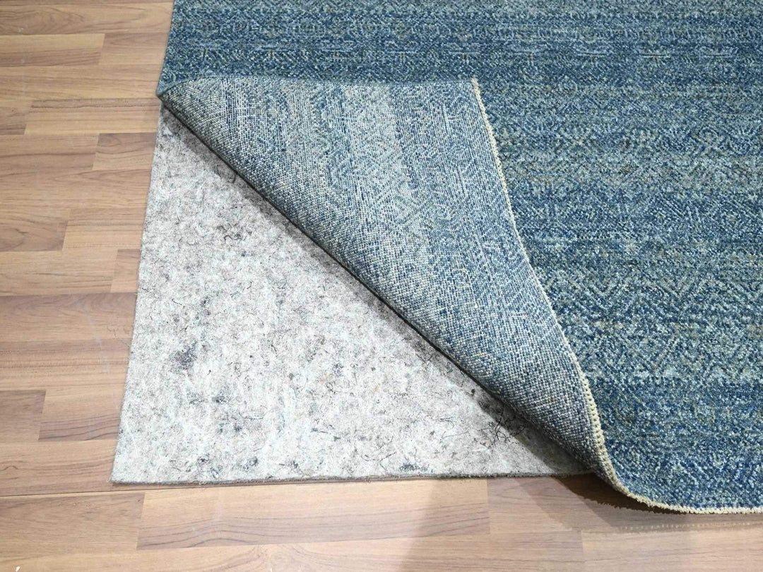 8'0" x 10'0" New Hand Knotted Blue Wool Rectangle Oriental Rug - MOA10276384