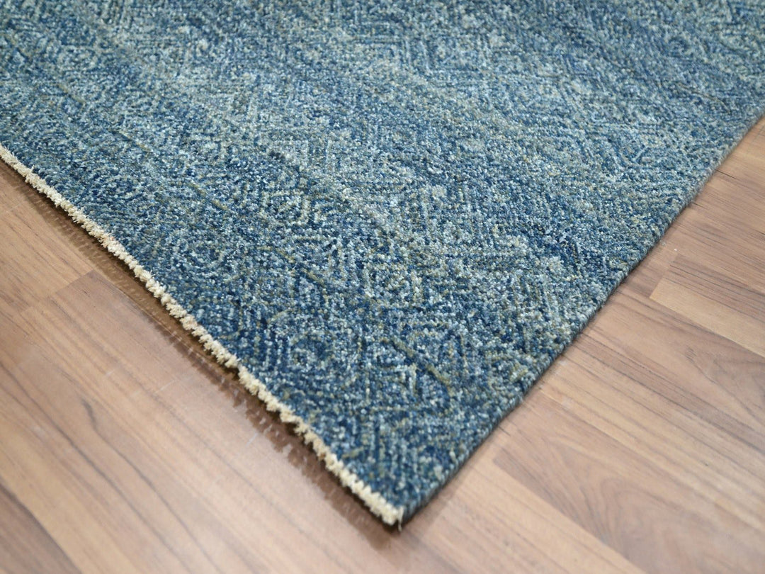 8'0" x 10'0" New Hand Knotted Blue Wool Rectangle Oriental Rug - MOA10276384