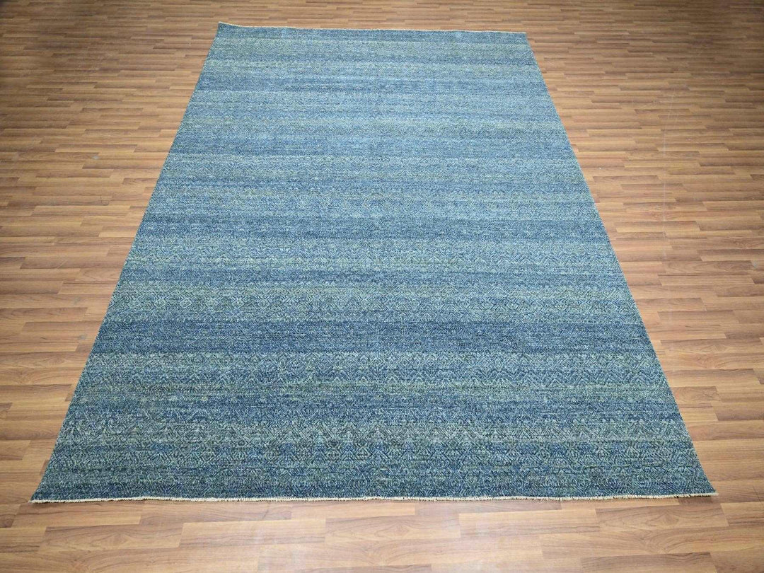 8'0" x 9'11" New Hand Knotted Blue Wool Rectangle Oriental Rug - MOA10276385