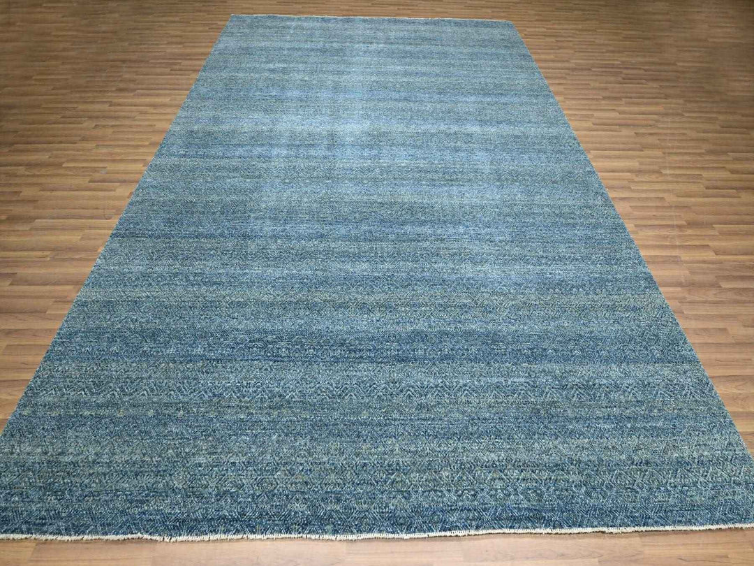 8'11" x 12'1" New Hand Knotted Blue Wool Rectangle Oriental Rug - MOA10276386
