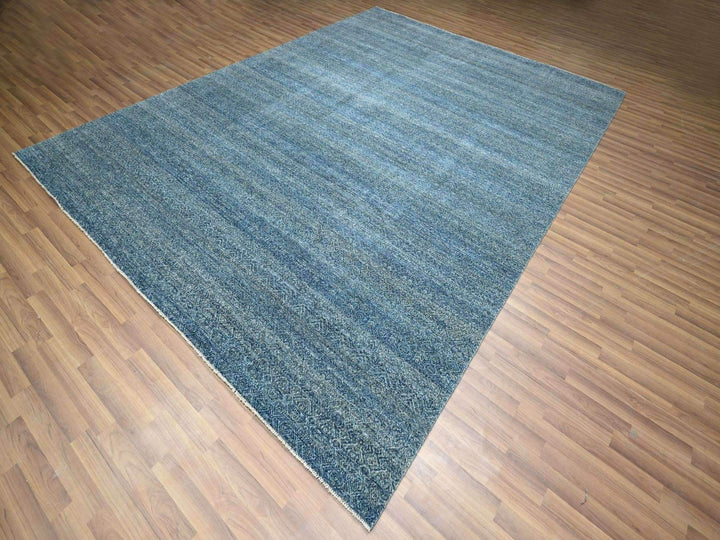 8'11" x 12'1" New Hand Knotted Blue Wool Rectangle Oriental Rug - MOA10276386