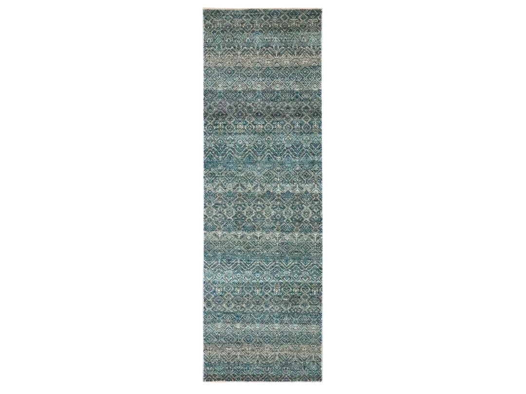2'5" x 7'7" New Hand Knotted Blue Wool Runner Oriental Rug - MOA10276390