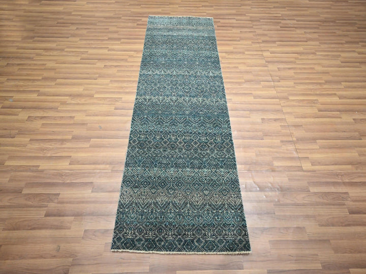 2'5" x 7'7" New Hand Knotted Blue Wool Runner Oriental Rug - MOA10276390