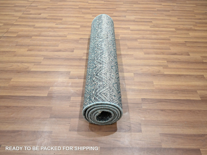 2'5" x 7'7" New Hand Knotted Blue Wool Runner Oriental Rug - MOA10276390