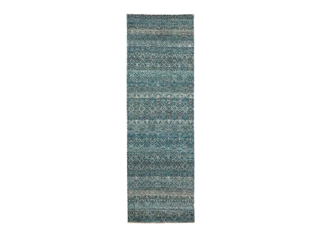 2'5" x 7'7" New Hand Knotted Blue Wool Runner Oriental Rug - MOA10276391
