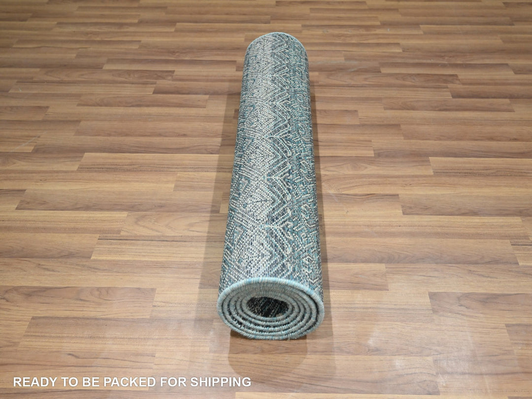 2'5" x 7'7" New Hand Knotted Blue Wool Runner Oriental Rug - MOA10276391