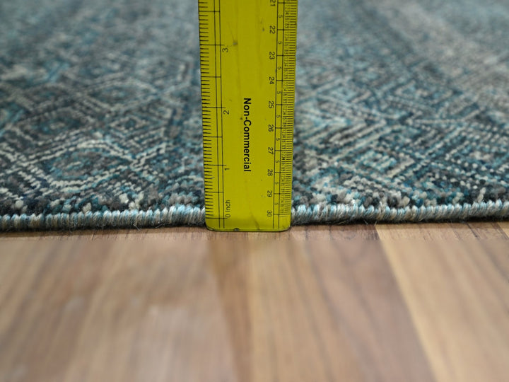 2'5" x 7'7" New Hand Knotted Blue Wool Runner Oriental Rug - MOA10276391