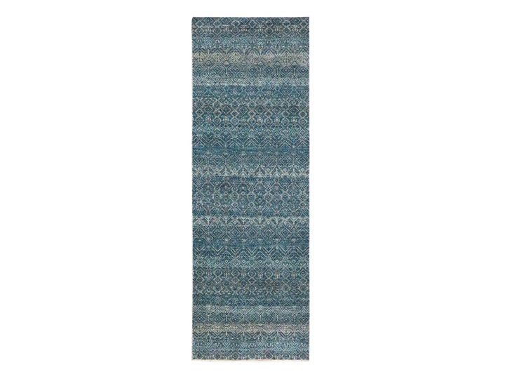 2'7" x 7'7" New Hand Knotted Blue Wool Runner Oriental Rug - MOA10276392