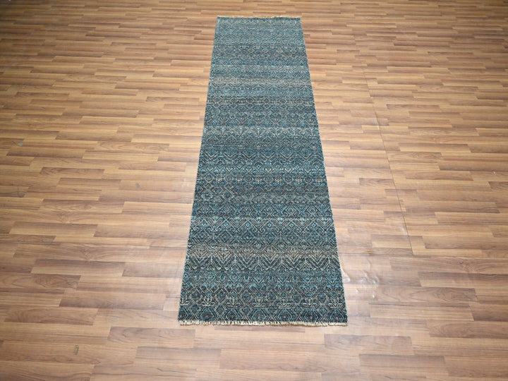 2'7" x 7'7" New Hand Knotted Blue Wool Runner Oriental Rug - MOA10276392