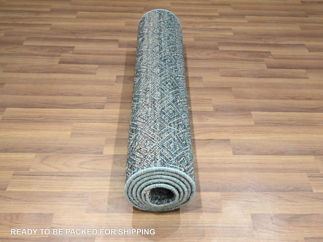 2'7" x 7'7" New Hand Knotted Blue Wool Runner Oriental Rug - MOA10276392