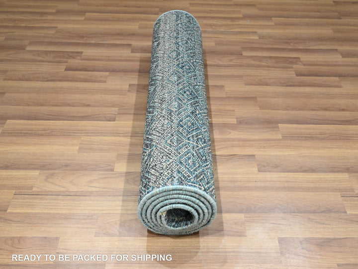 2'7" x 7'7" New Hand Knotted Blue Wool Runner Oriental Rug - MOA10276392
