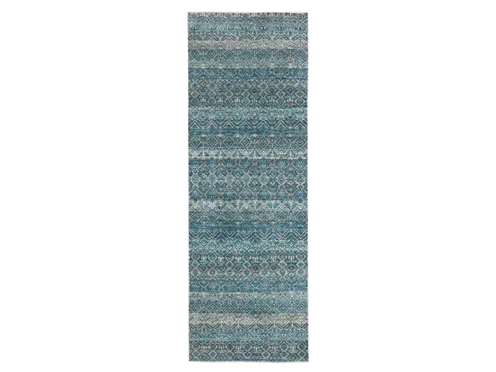 2'8" x 8'0" New Hand Knotted Blue Wool Runner Oriental Rug - MOA10276393
