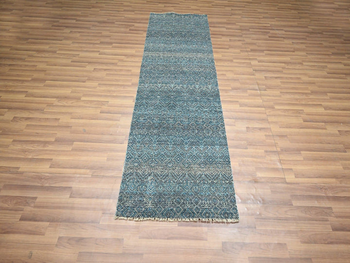 2'8" x 8'0" New Hand Knotted Blue Wool Runner Oriental Rug - MOA10276393
