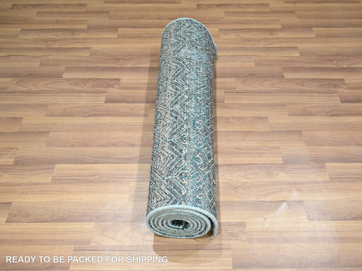 2'8" x 8'0" New Hand Knotted Blue Wool Runner Oriental Rug - MOA10276393