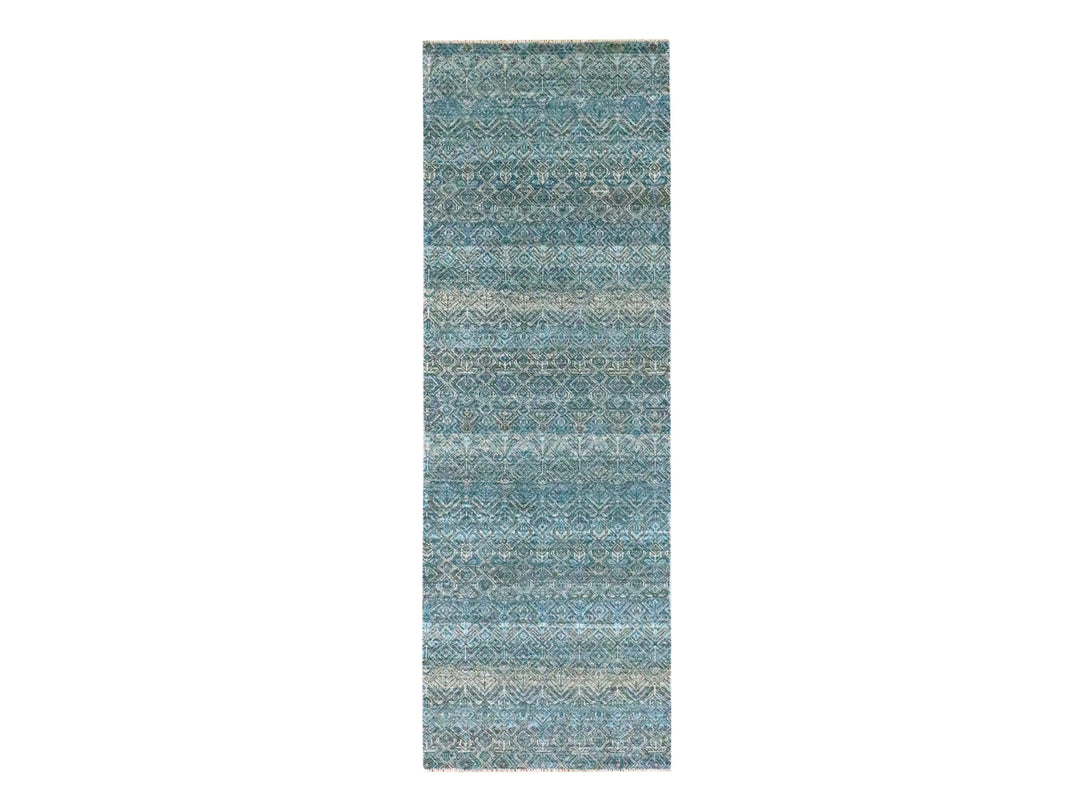 2'6" x 7'7" New Hand Knotted Blue Wool Runner Oriental Rug - MOA10276394