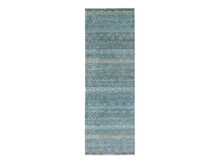 2'6" x 7'7" New Hand Knotted Blue Wool Runner Oriental Rug - MOA10276394