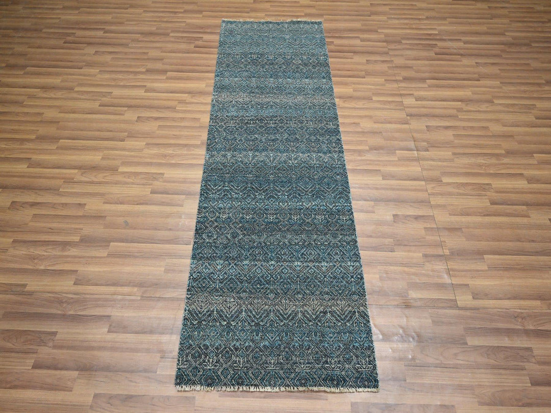 2'6" x 7'7" New Hand Knotted Blue Wool Runner Oriental Rug - MOA10276394