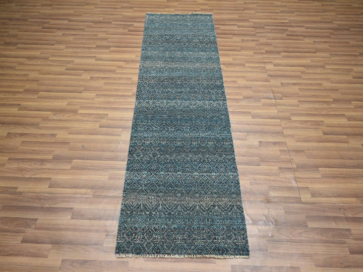 2'6" x 7'7" New Hand Knotted Blue Wool Runner Oriental Rug - MOA10276394
