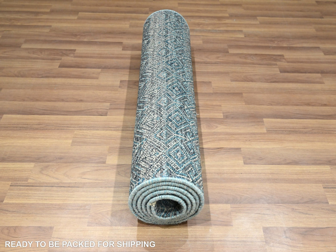2'6" x 7'7" New Hand Knotted Blue Wool Runner Oriental Rug - MOA10276394