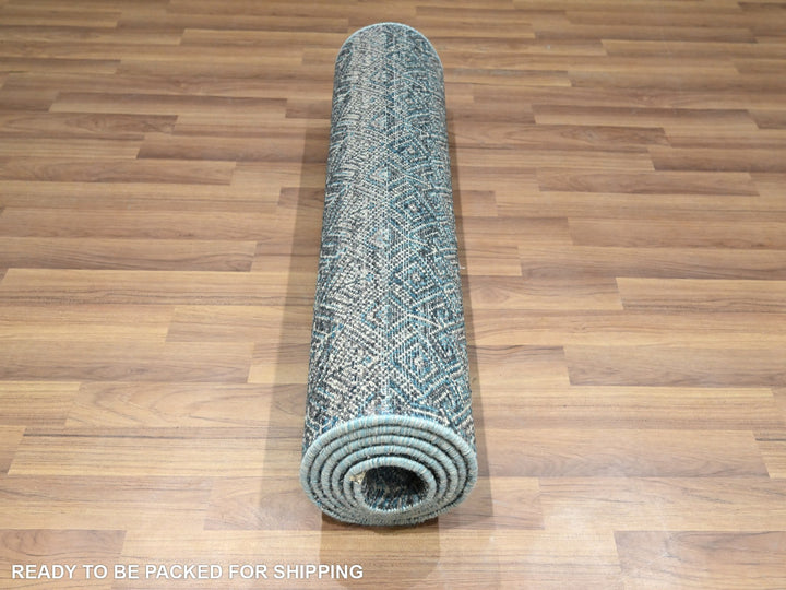 2'6" x 7'7" New Hand Knotted Blue Wool Runner Oriental Rug - MOA10276394