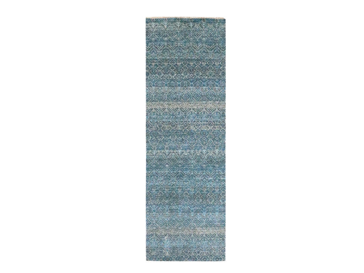 2'6" x 7'8" New Hand Knotted Blue Wool Runner Oriental Rug - MOA10276395