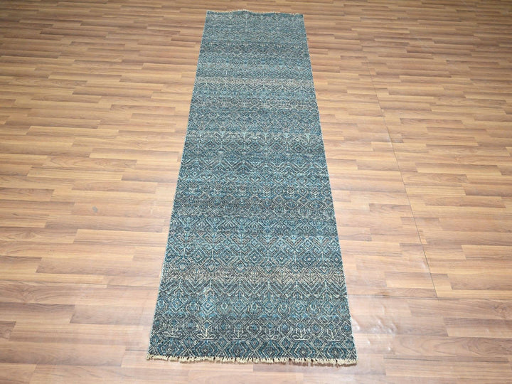 2'6" x 7'8" New Hand Knotted Blue Wool Runner Oriental Rug - MOA10276395