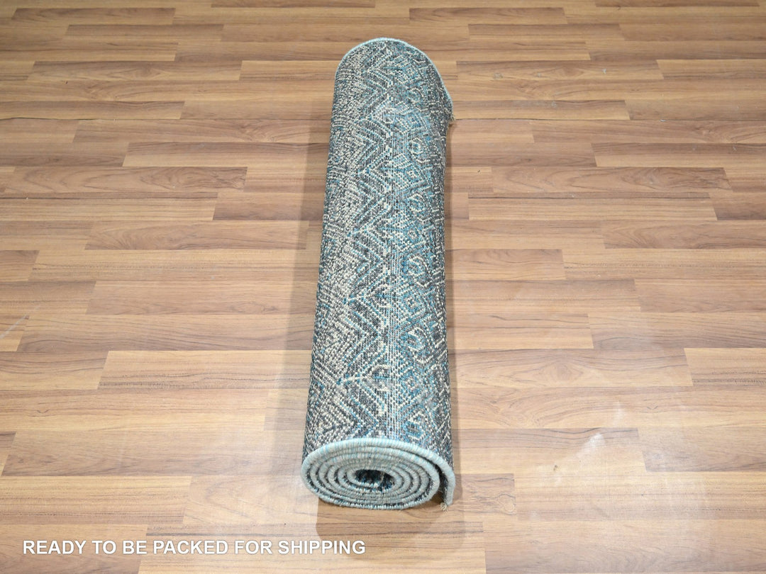 2'6" x 7'8" New Hand Knotted Blue Wool Runner Oriental Rug - MOA10276395