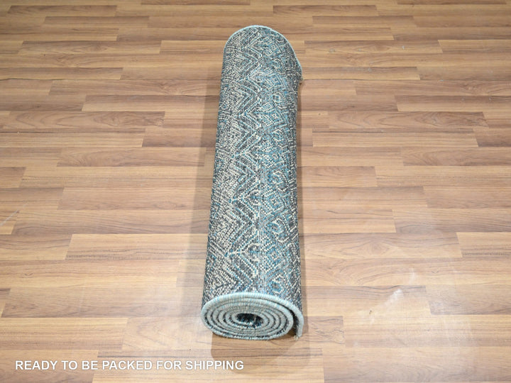 2'6" x 7'8" New Hand Knotted Blue Wool Runner Oriental Rug - MOA10276395