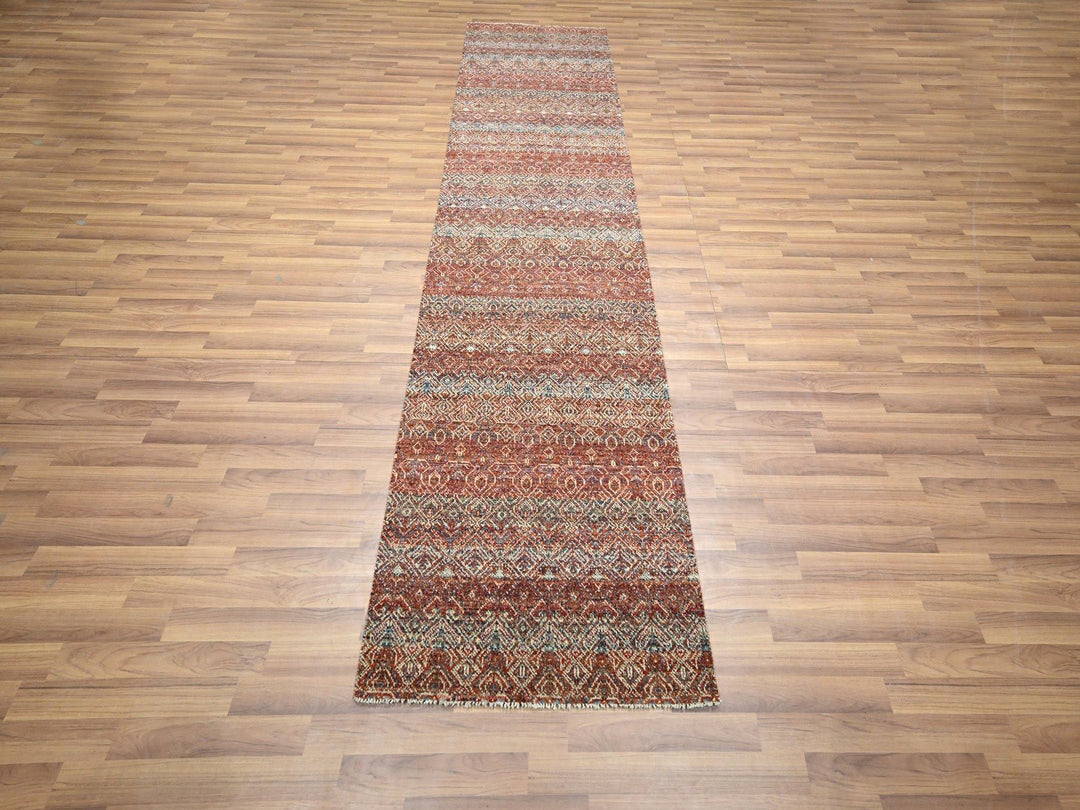 2'7" x 10'2" New Hand Knotted Red Wool Runner Oriental Rug - MOA10276397
