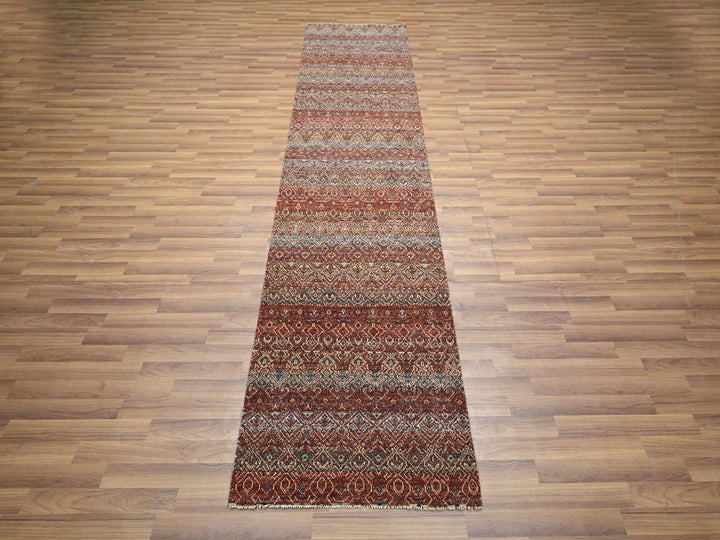 2'7" x 10'2" New Hand Knotted Red Wool Runner Oriental Rug - MOA10276398