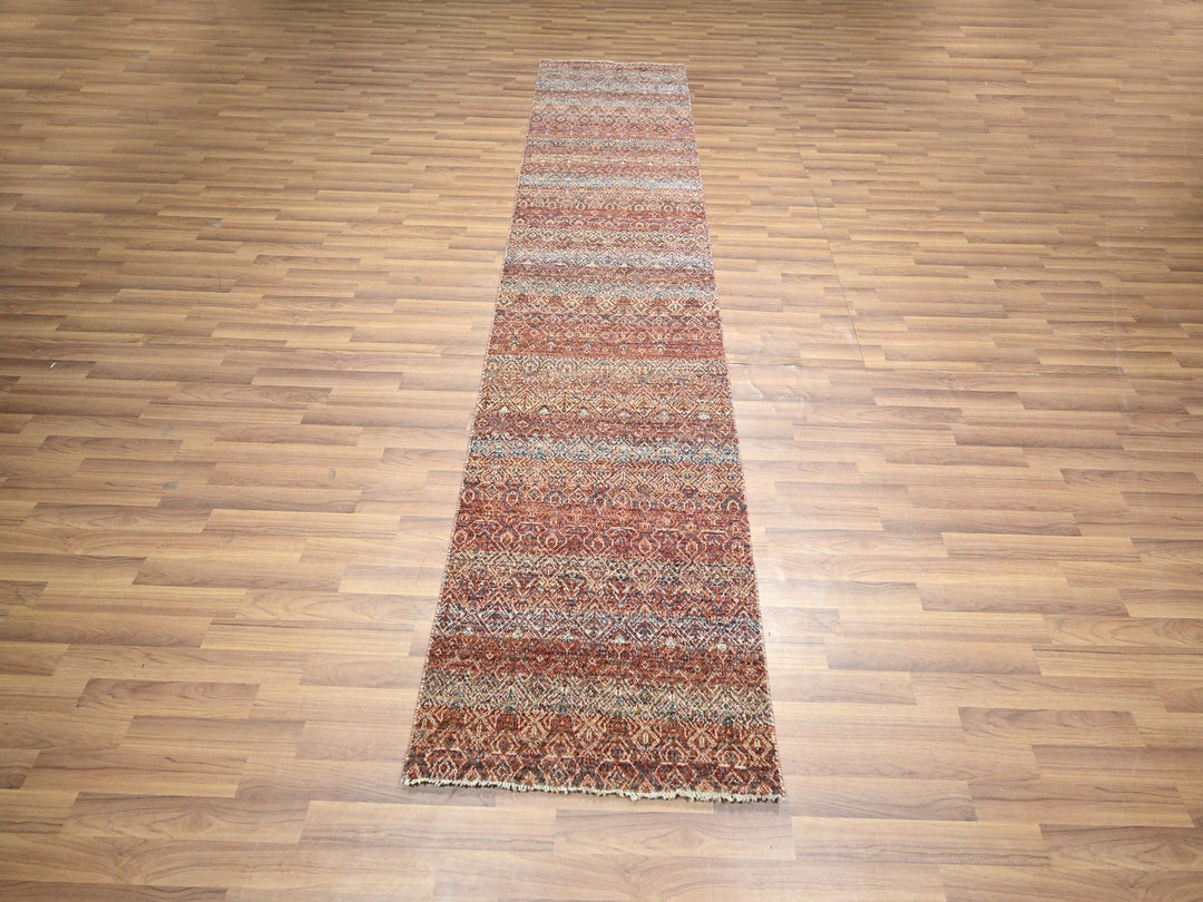 2'6" x 10'2" New Hand Knotted Red Wool Runner Oriental Rug - MOA10276406