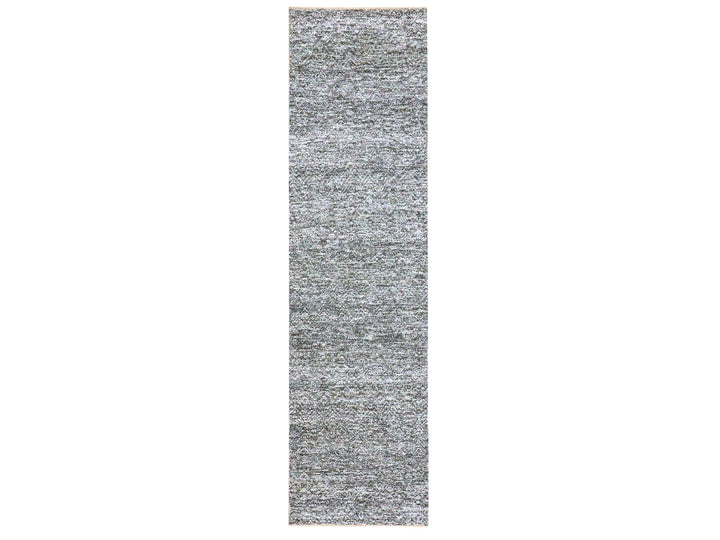 2'7" x 9'10" New Hand Knotted Grey Wool Runner Oriental Rug - MOA10276411