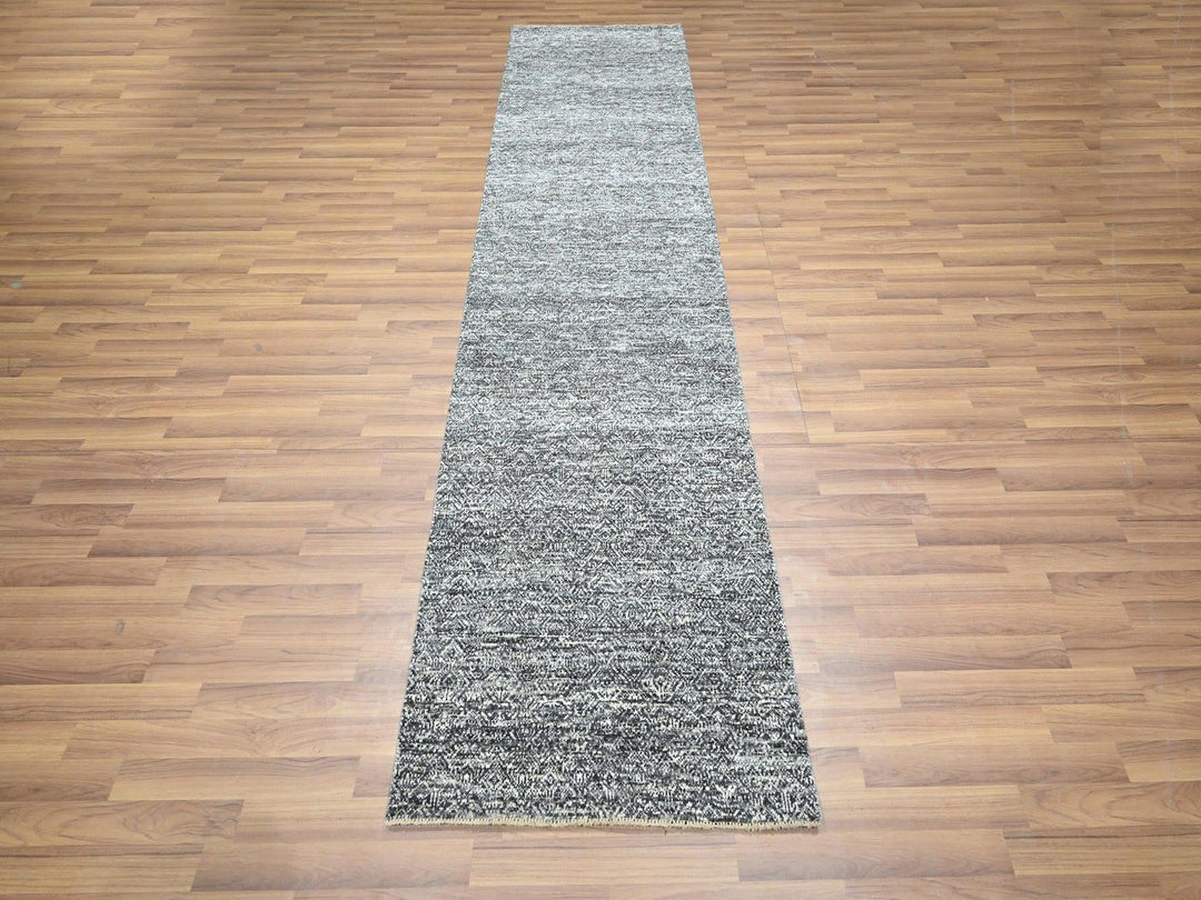 2'7" x 9'10" New Hand Knotted Grey Wool Runner Oriental Rug - MOA10276411