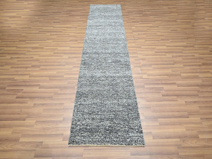 2'7" x 9'10" New Hand Knotted Grey Wool Runner Oriental Rug - MOA10276411