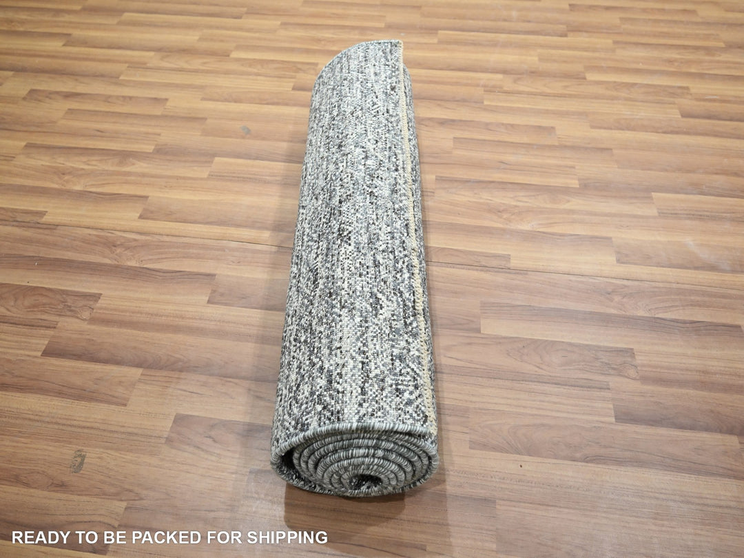 2'7" x 9'10" New Hand Knotted Grey Wool Runner Oriental Rug - MOA10276411