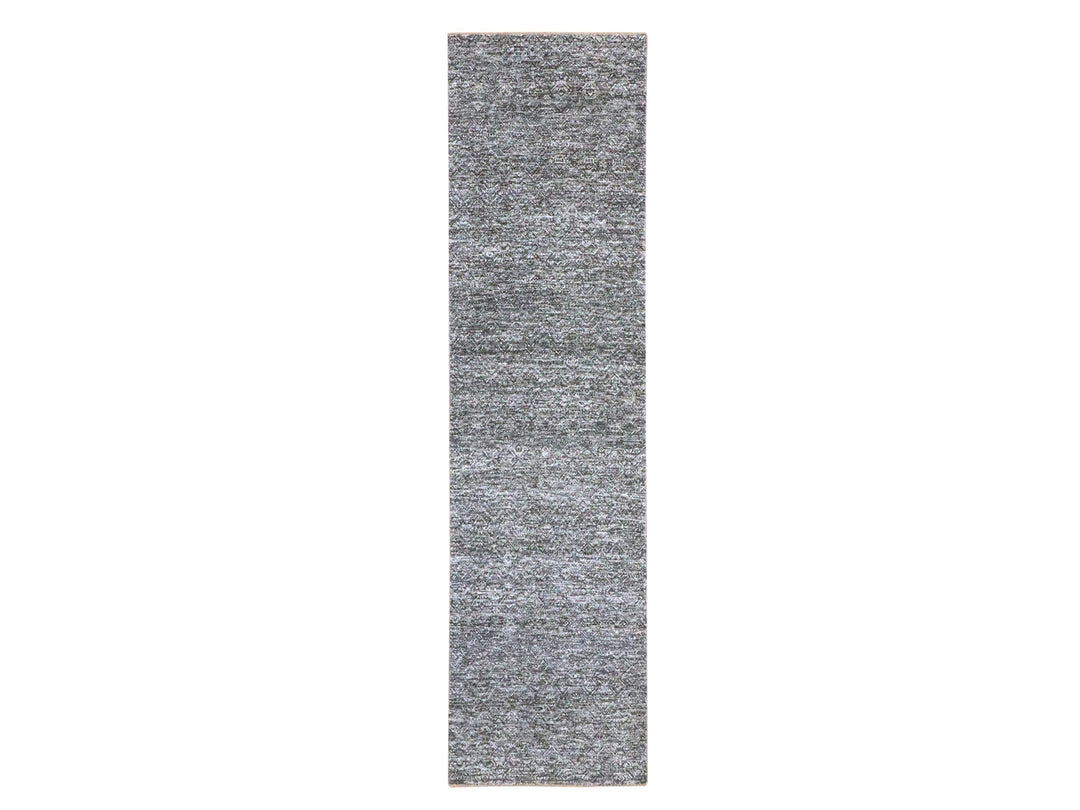 2'7" x 9'10" New Hand Knotted Grey Wool Runner Oriental Rug - MOA10276412