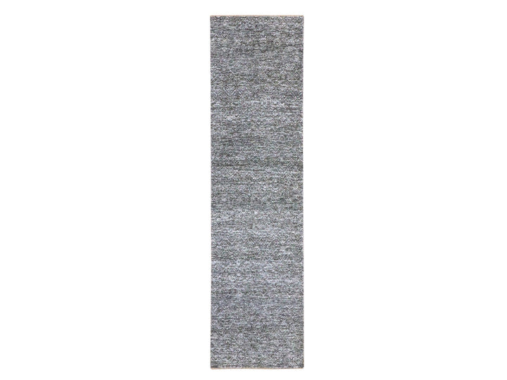 2'7" x 9'10" New Hand Knotted Grey Wool Runner Oriental Rug - MOA10276412