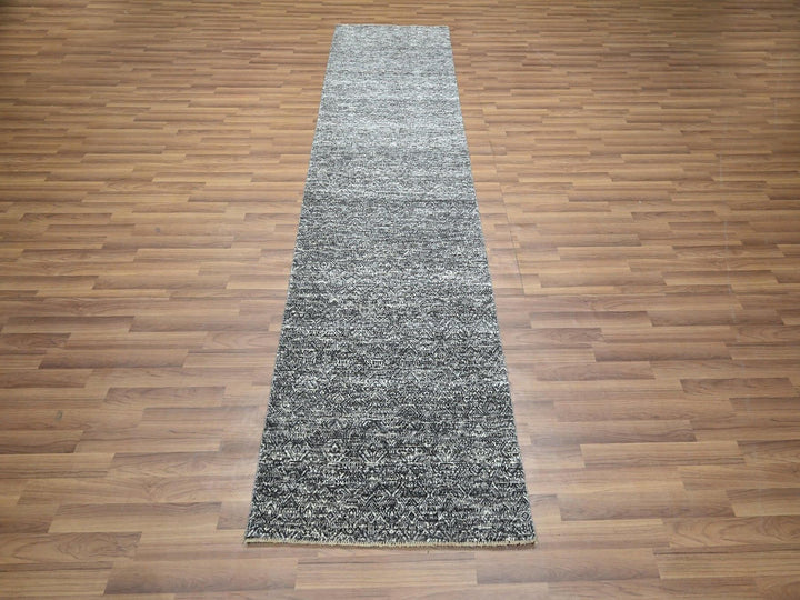 2'7" x 9'10" New Hand Knotted Grey Wool Runner Oriental Rug - MOA10276412