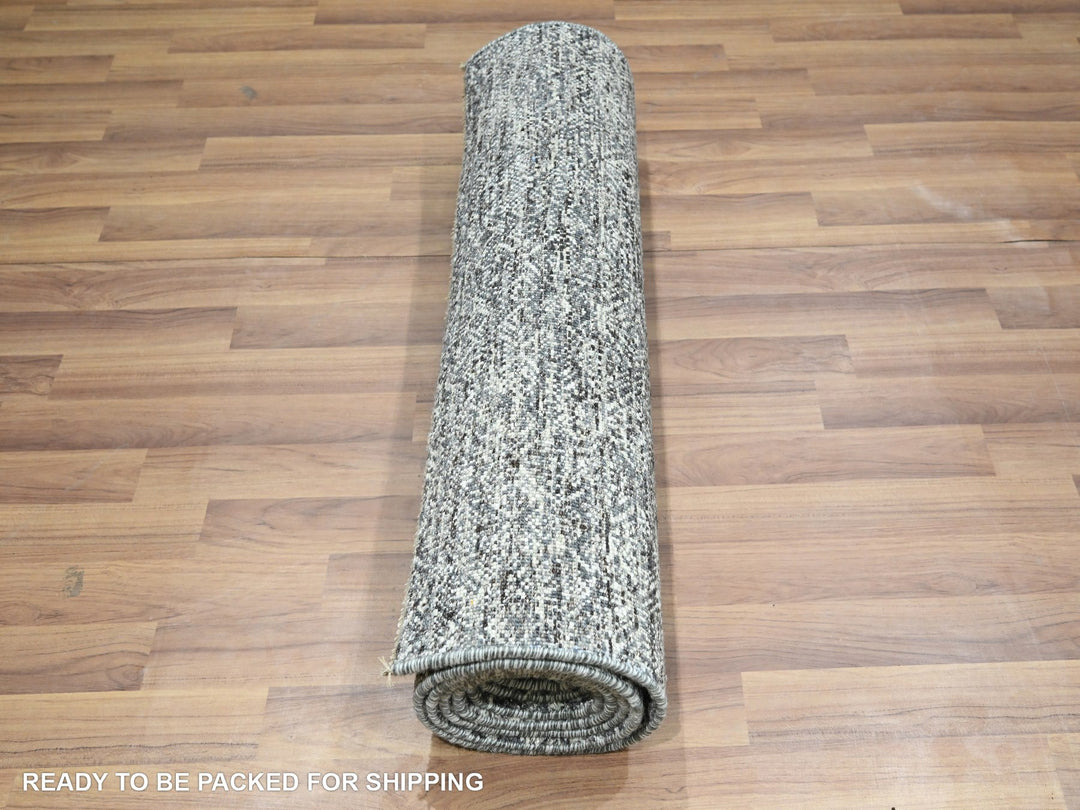 2'7" x 9'10" New Hand Knotted Grey Wool Runner Oriental Rug - MOA10276412