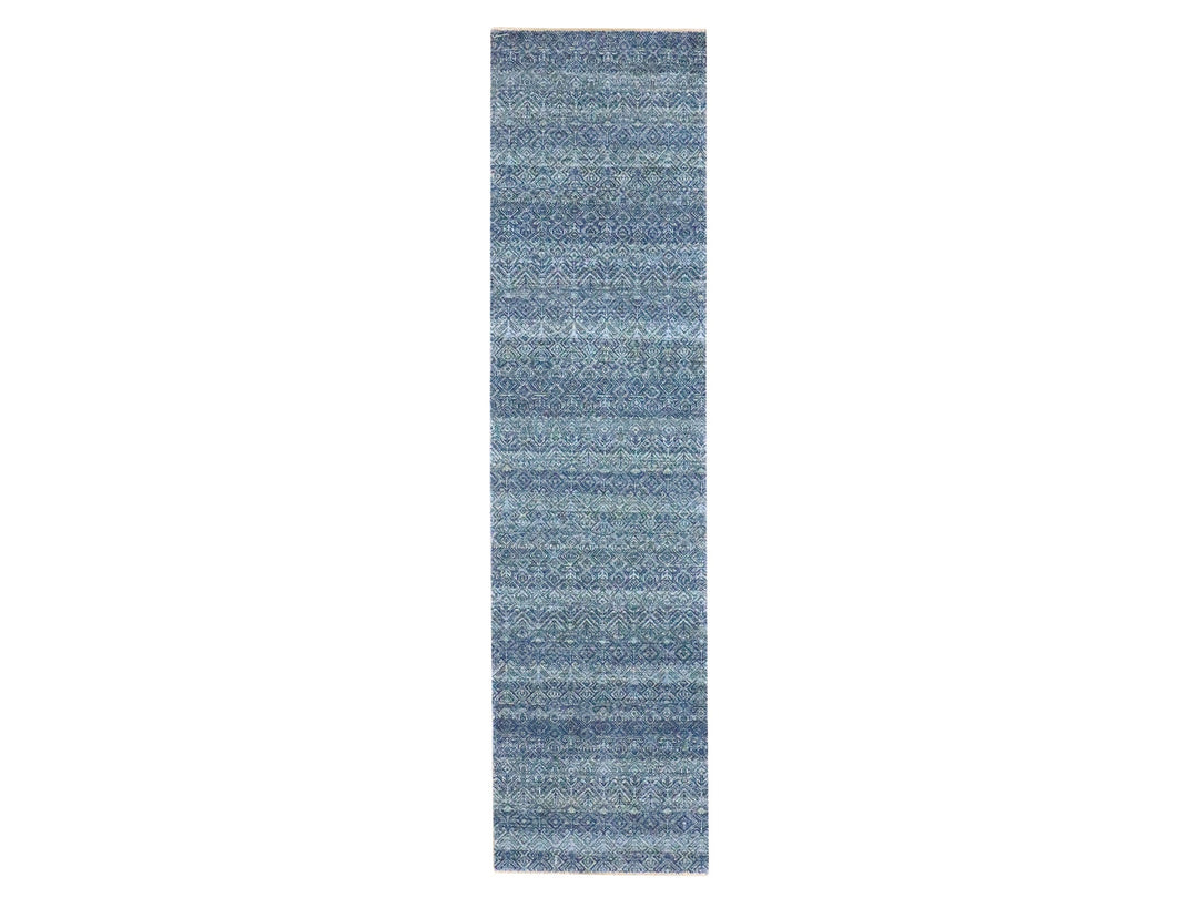 2'7" x 10'2" New Hand Knotted Blue Wool Runner Oriental Rug - MOA10276413