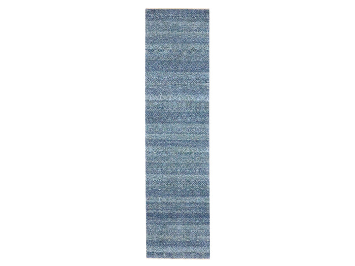 2'7" x 10'2" New Hand Knotted Blue Wool Runner Oriental Rug - MOA10276413