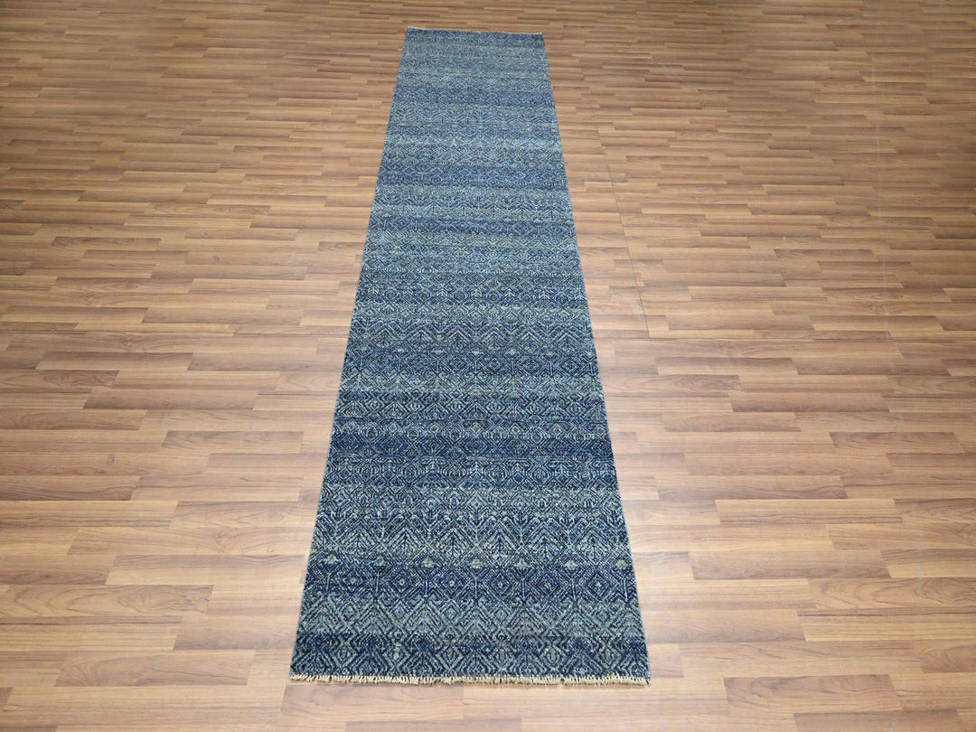 2'7" x 10'2" New Hand Knotted Blue Wool Runner Oriental Rug - MOA10276413