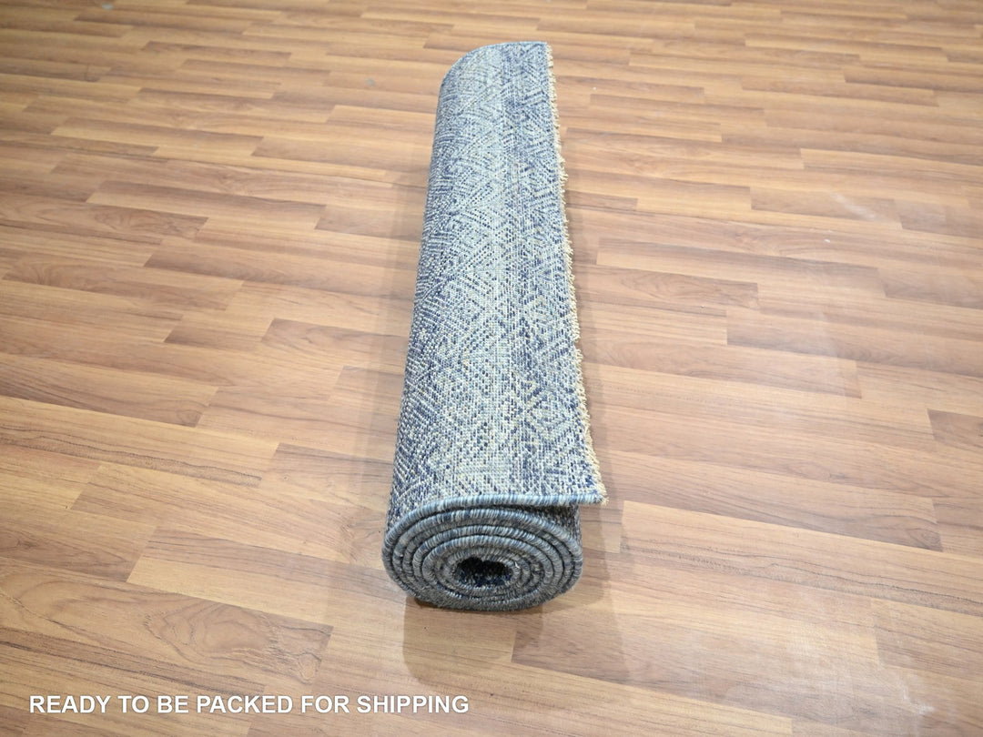 2'7" x 10'2" New Hand Knotted Blue Wool Runner Oriental Rug - MOA10276413