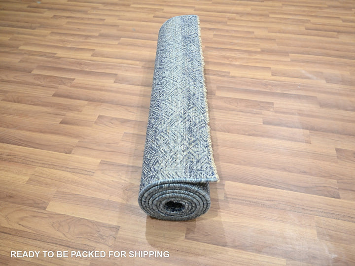 2'7" x 10'2" New Hand Knotted Blue Wool Runner Oriental Rug - MOA10276413