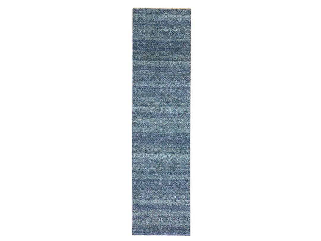2'7" x 10'2" New Hand Knotted Blue Wool Runner Oriental Rug - MOA10276414